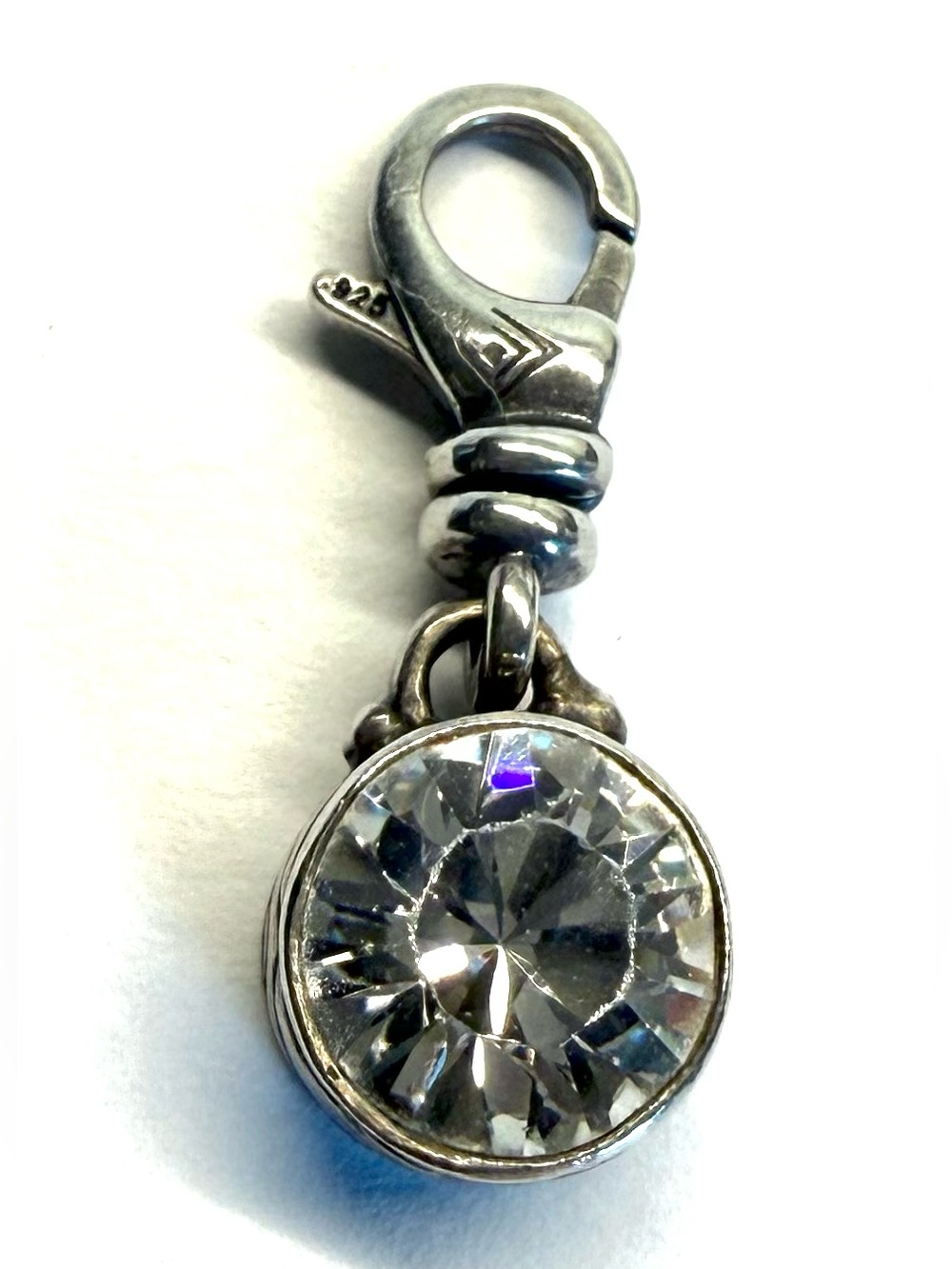 Silpada April Birthstone Charm Sterling Silver Clear CZ Lobster Clasp